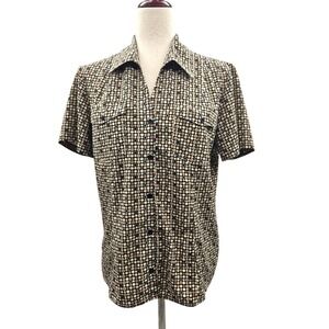 Elementz Geometric Print Button Up Short Sleeve Shirt Women L Stretch